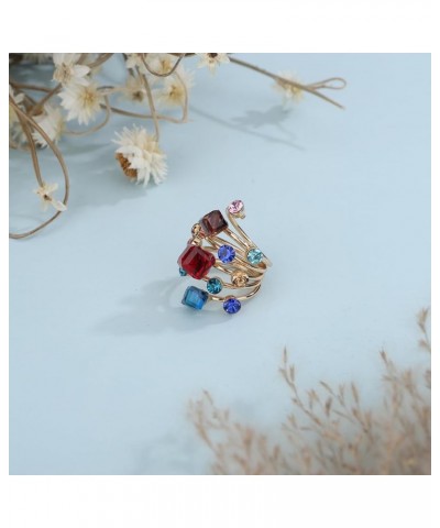 Cubic Red Crystal Statement Rhinestones Ring Layered Band Ring Bridal Ring for Wedding Prom Wrap Ring for Women Teens Colorfu...