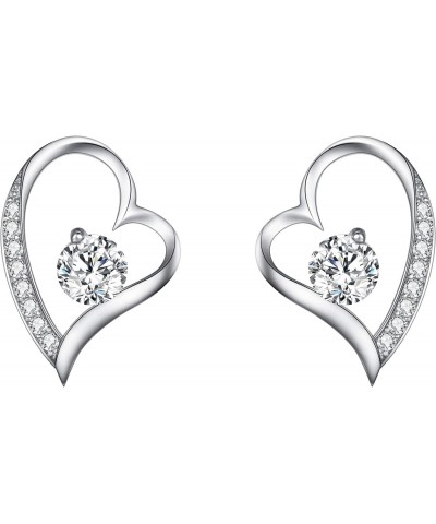 925 Sterling Silver Prong CZ Rhinestone Love Heart Stud Earrings for Girls Women, Valentine's Day/Mother's Day/Christmas Jewe...