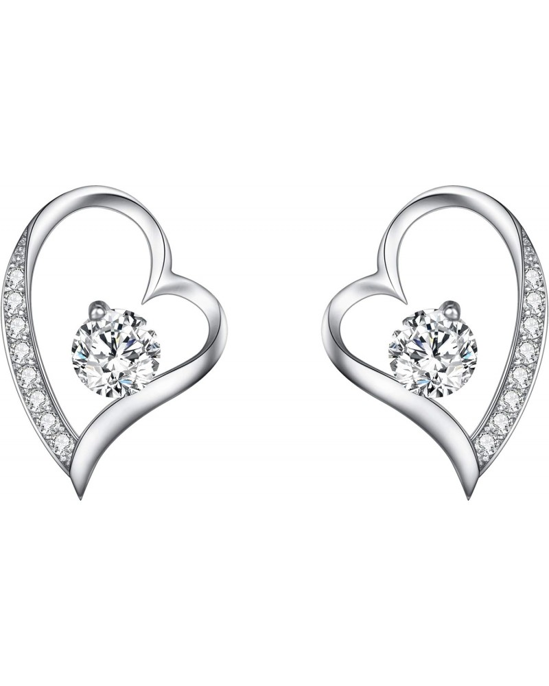 925 Sterling Silver Prong CZ Rhinestone Love Heart Stud Earrings for Girls Women, Valentine's Day/Mother's Day/Christmas Jewe...