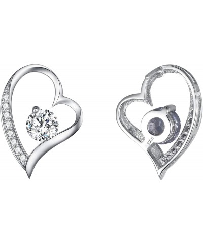 925 Sterling Silver Prong CZ Rhinestone Love Heart Stud Earrings for Girls Women, Valentine's Day/Mother's Day/Christmas Jewe...