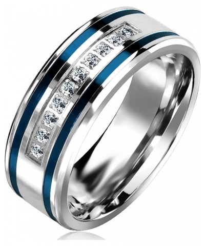 His Hers Sterling Blue Sapphire CZ Bridal Wedding Band Engagement Ring Set Him Her Thin Blue Line Her 11 - His 10 $42.75 Sets