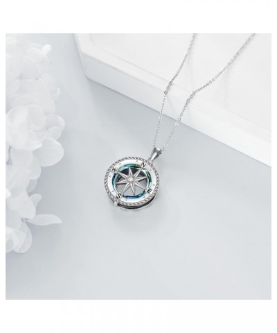 Compass Necklace for Women Sterling Silver Nautical Compass Pendant Necklace with Blue Circle Crystal Compass Jewelry Gifts f...