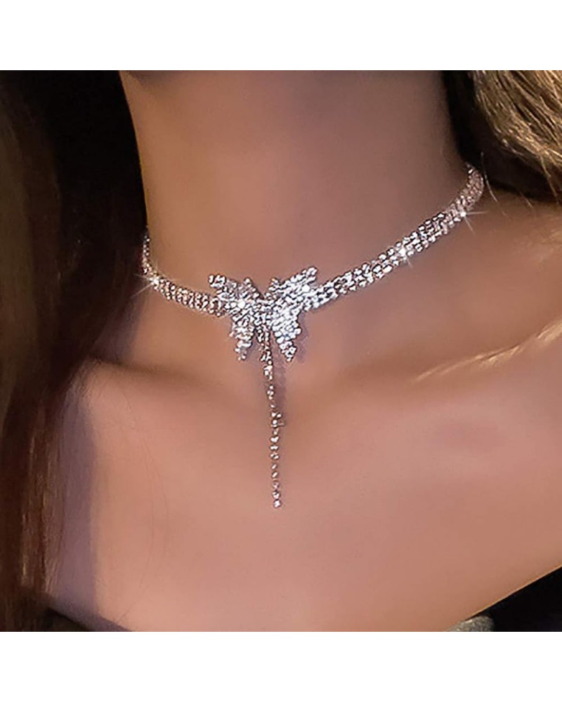 Rhinestone Choker Necklace Silver Diamond Row Necklaces Sparkly Crystal Necklace Chain Jewerly Fashion Minimalist Party Prom ...