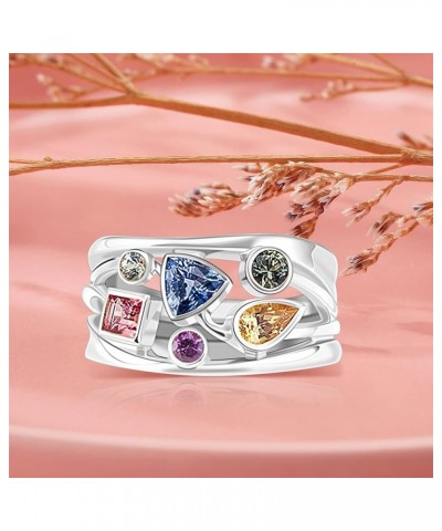 Personalized Sterling Silver Mothers Ring with 1-8 Simulated Birthstones Custom Engraved Family Names Ring for Mom Grandmothe...