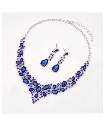 Women's Statement Necklace Earrings Set for Bride Austrian Crystal Wedding Bridal Costume Jewelry Sets royal blue-platinum to...