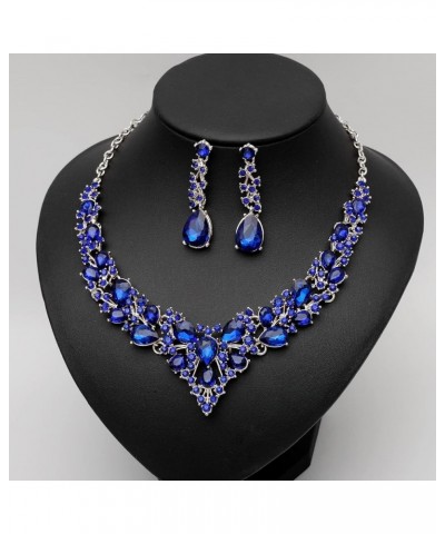 Women's Statement Necklace Earrings Set for Bride Austrian Crystal Wedding Bridal Costume Jewelry Sets royal blue-platinum to...