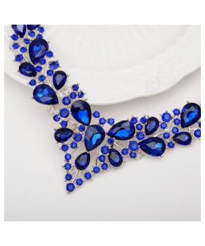 Women's Statement Necklace Earrings Set for Bride Austrian Crystal Wedding Bridal Costume Jewelry Sets royal blue-platinum to...