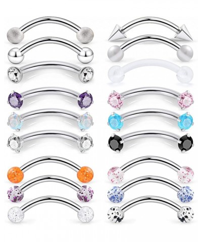 12-18 Pcs 16G Surgical Steel Eyebrow Piercing Rings Colorful Diamond CZ Curved Barbell Rook Daith Piercing Body Jewelry for W...