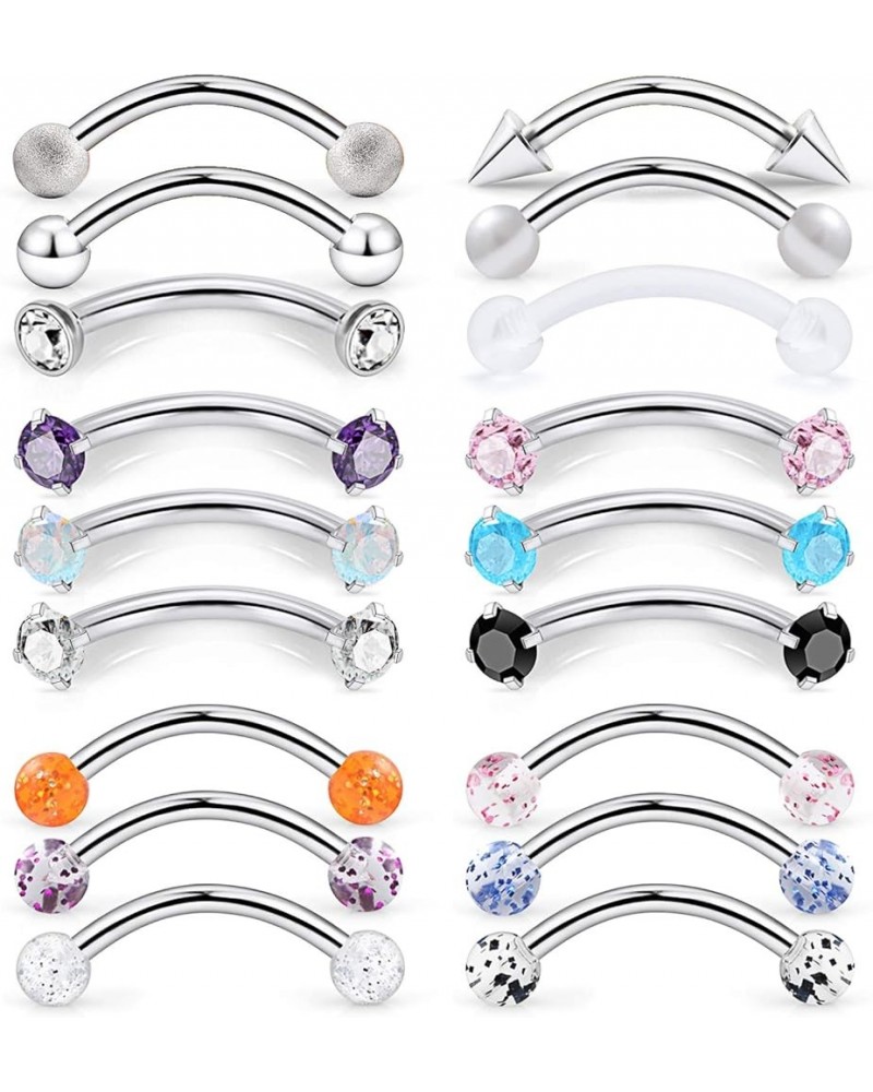 12-18 Pcs 16G Surgical Steel Eyebrow Piercing Rings Colorful Diamond CZ Curved Barbell Rook Daith Piercing Body Jewelry for W...