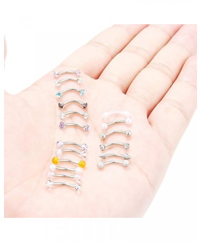 12-18 Pcs 16G Surgical Steel Eyebrow Piercing Rings Colorful Diamond CZ Curved Barbell Rook Daith Piercing Body Jewelry for W...