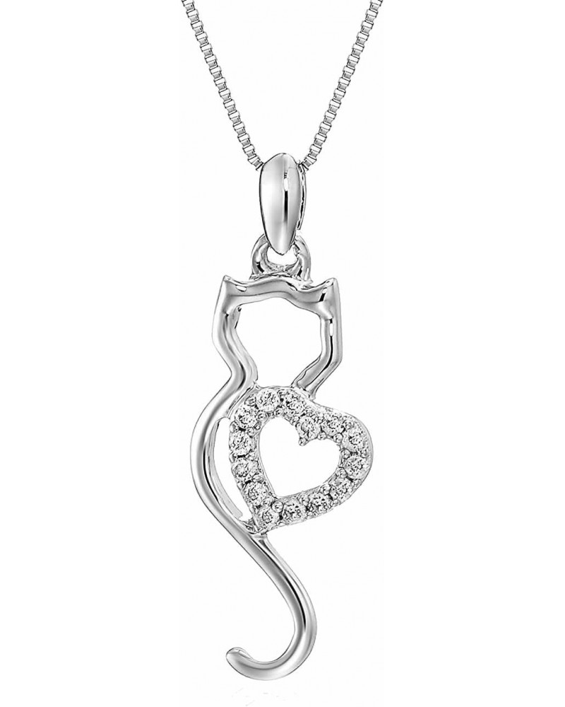 1/10 cttw Diamond Pendant, Diamond Cat Pendant Necklace for Women in 14K White Gold with 18 Inch Chain, Prong Setting $83.25 ...