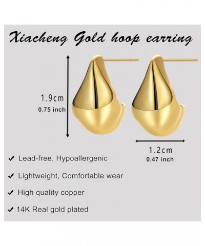 Chunky Gold Hoop Earrings for Women,14K Gold Plated Waterdrop Open Thick Huggie Hypoallergenic Earrings,Trendy Jewelry for Wo...