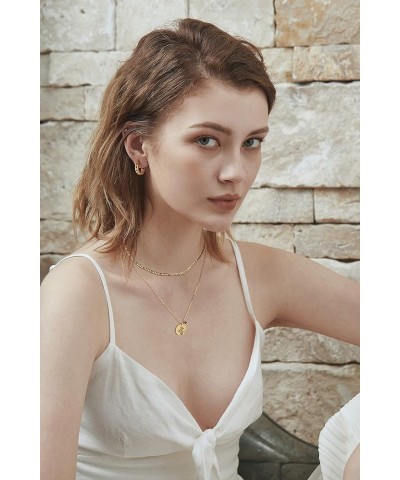 18K Gold Plated Birth Flower Choker Necklace Engraved Floral Layered Choker Necklaces Dainty Birth Month Flower Disc Charm Fl...