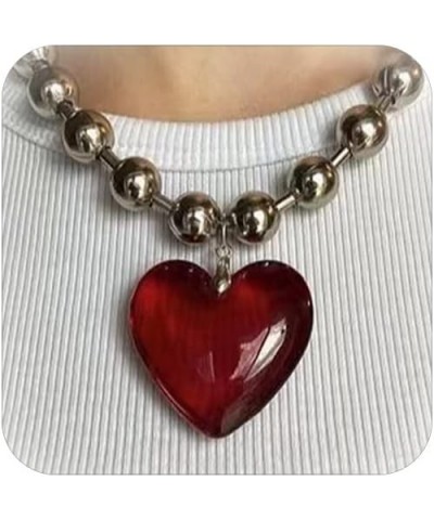 Puffed Red Heart Necklace Heart Pendant Necklace With Adjustable Chain Chunky Heart Choker Necklace for Women Jewelry R $7.83...