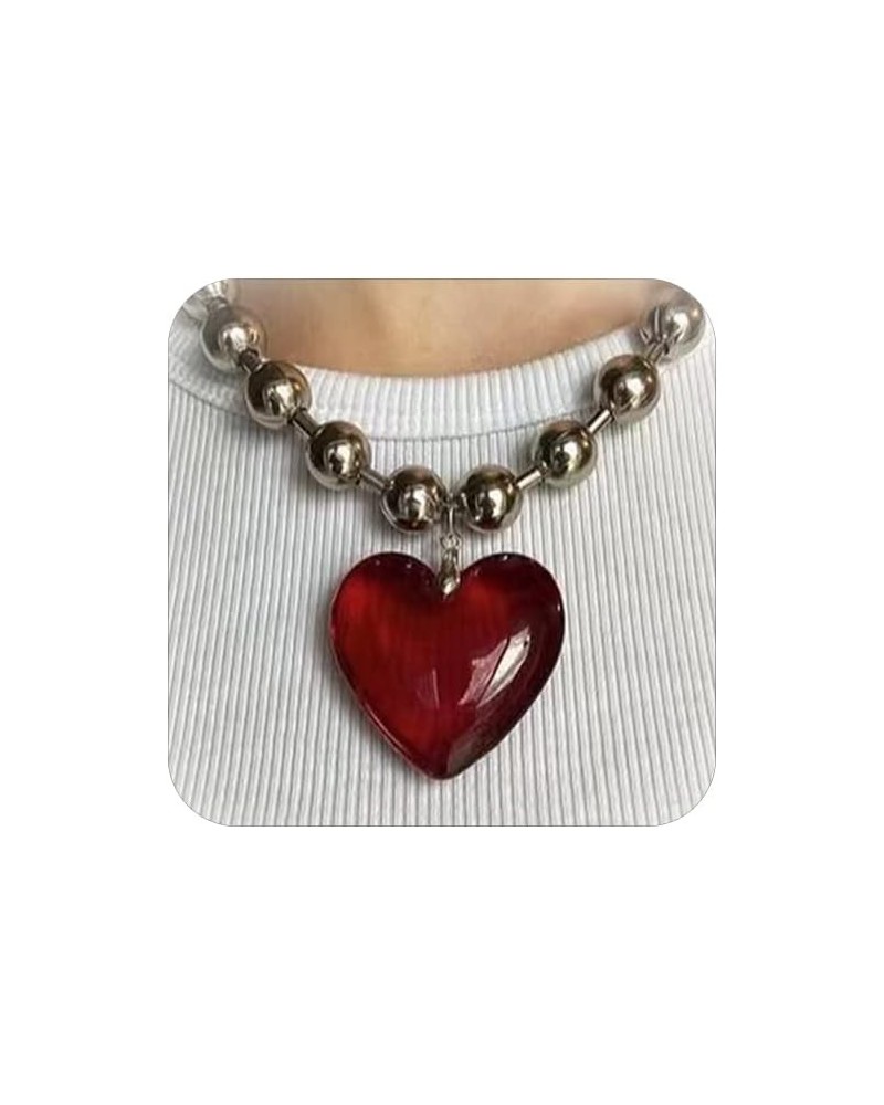 Puffed Red Heart Necklace Heart Pendant Necklace With Adjustable Chain Chunky Heart Choker Necklace for Women Jewelry R $7.83...