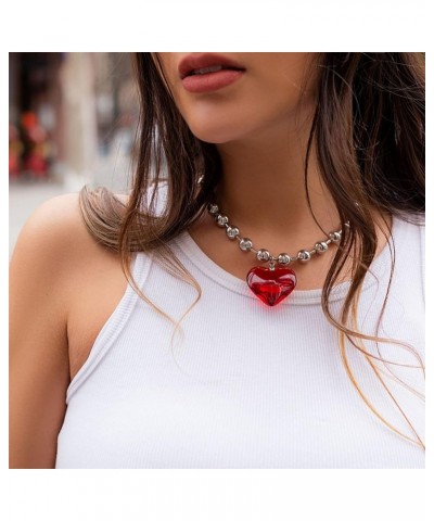 Puffed Red Heart Necklace Heart Pendant Necklace With Adjustable Chain Chunky Heart Choker Necklace for Women Jewelry R $7.83...