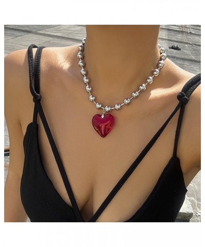 Puffed Red Heart Necklace Heart Pendant Necklace With Adjustable Chain Chunky Heart Choker Necklace for Women Jewelry R $7.83...