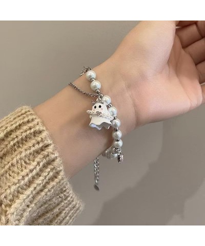 Y2k Halloween Bracelets Cute Funny Ghost Spooky Link Bracelets For Women Girls Charm Pendant Cat Pearl Beaded Strand Gothic P...