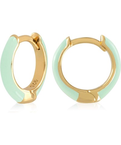 14K Gold Plated Sterling Silver Enamel Color Huggie Hoop Earrings for Women – Wide Range of Vibrant Color Options Available G...