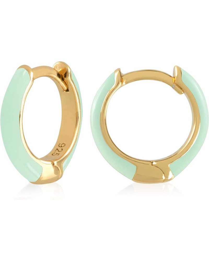 14K Gold Plated Sterling Silver Enamel Color Huggie Hoop Earrings for Women – Wide Range of Vibrant Color Options Available G...