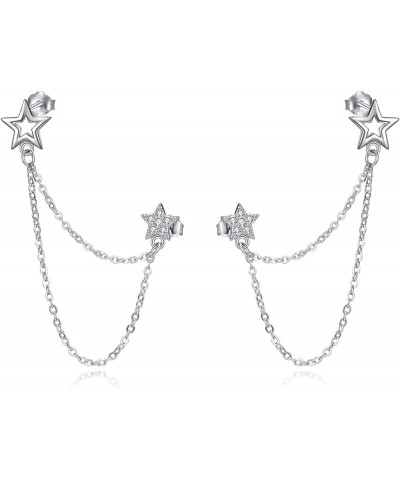 Sterling Silver Dangle Earrings for Women S925 Cross Hanging Chain Earring Double Stars Earrings $14.83 Earrings