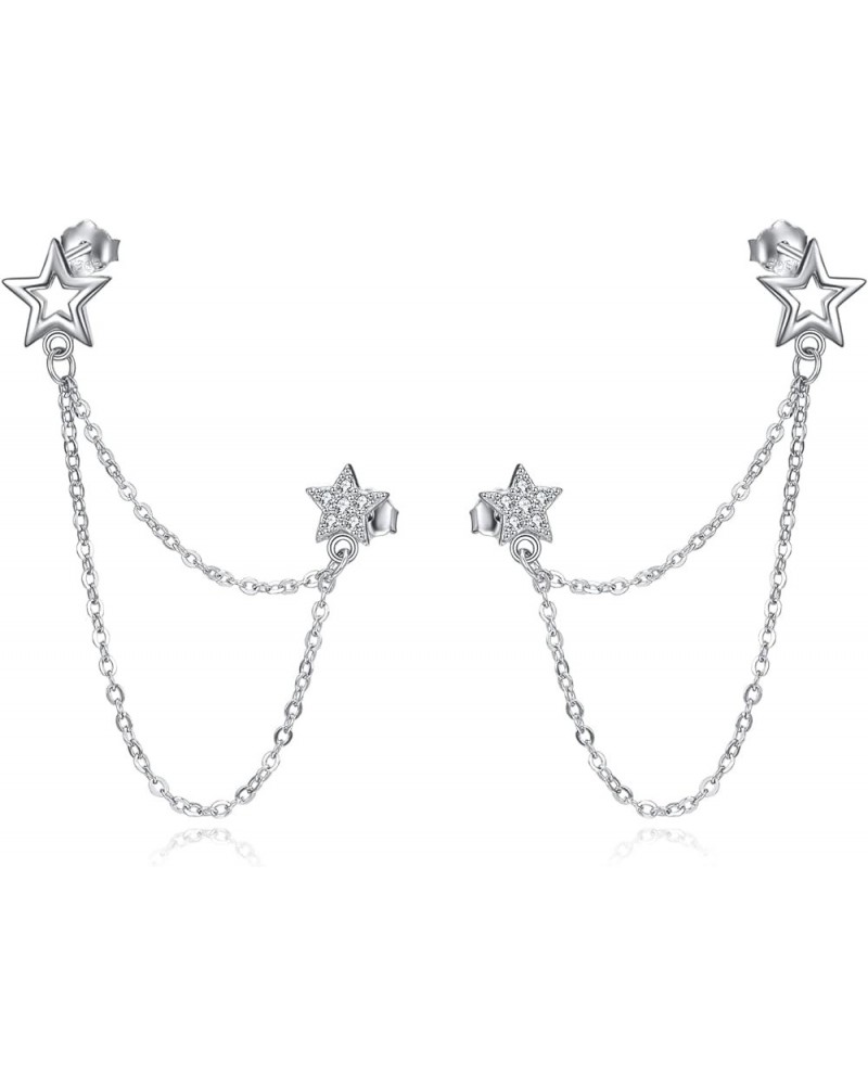 Sterling Silver Dangle Earrings for Women S925 Cross Hanging Chain Earring Double Stars Earrings $14.83 Earrings