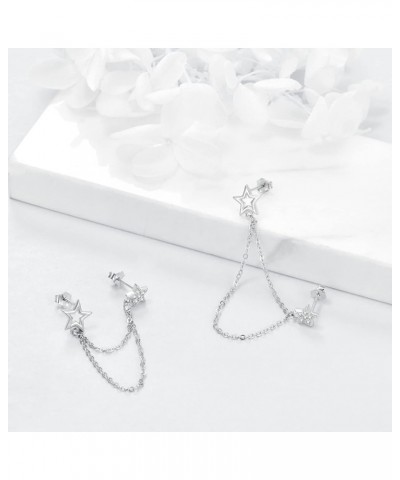 Sterling Silver Dangle Earrings for Women S925 Cross Hanging Chain Earring Double Stars Earrings $14.83 Earrings