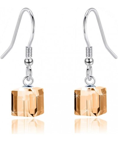 Austrian Crystal Cube Drop Dangle Earrings for Women Fashion 14K Gold Plated Hypoallergenic Jewelry Light Topaz $14.15 Earrings