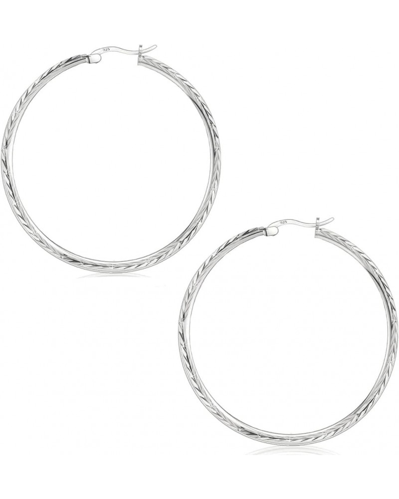 925 Sterling Silver 2MM Diamond Cut Round Hoop Earrings for Women & Girls Comes in 25MM-40MM with a Gift Box-Made in Italy 40...