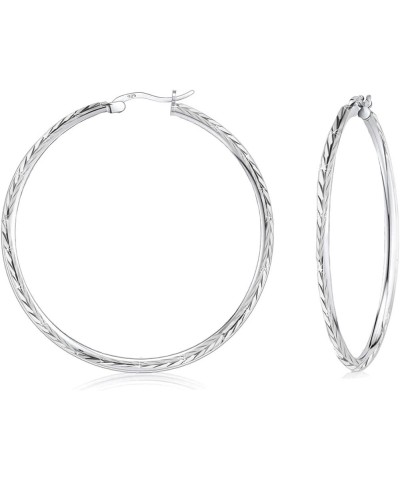 925 Sterling Silver 2MM Diamond Cut Round Hoop Earrings for Women & Girls Comes in 25MM-40MM with a Gift Box-Made in Italy 40...