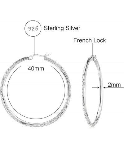 925 Sterling Silver 2MM Diamond Cut Round Hoop Earrings for Women & Girls Comes in 25MM-40MM with a Gift Box-Made in Italy 40...