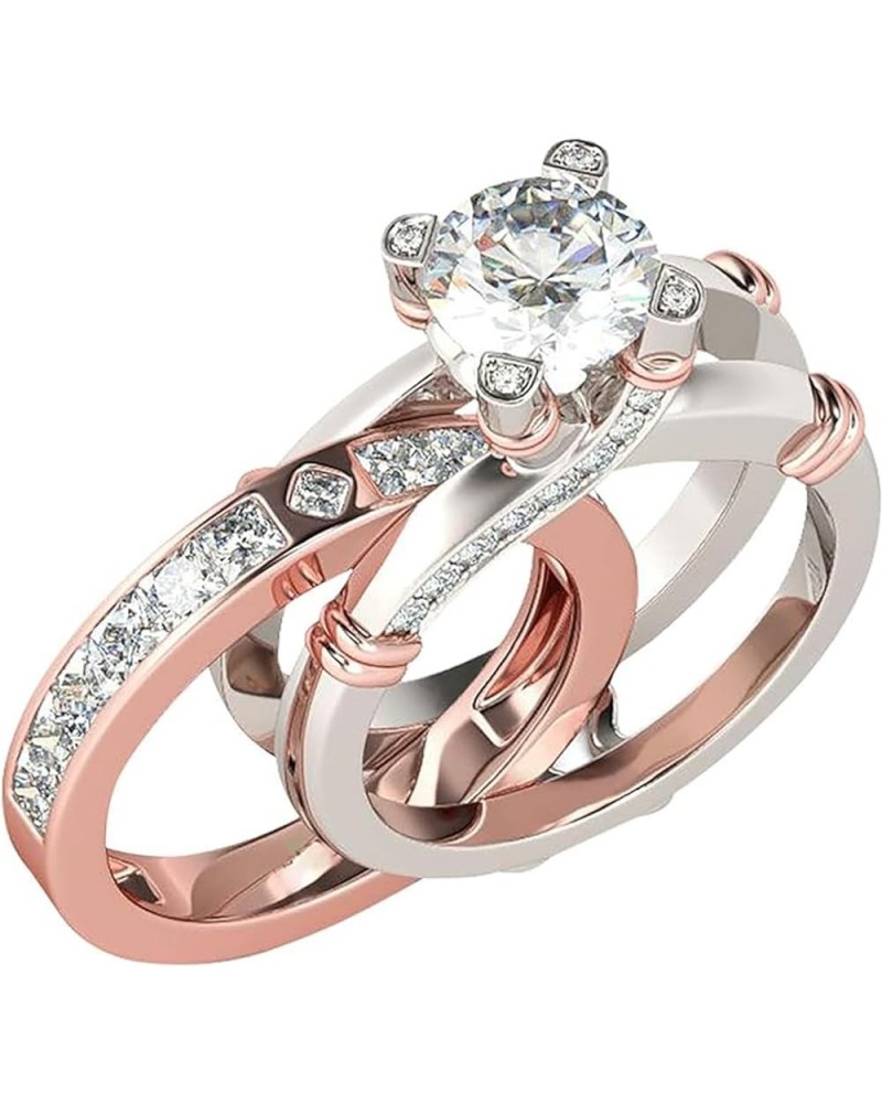 Rings for Women Creative Combination Moissanite Cubic Zirconia Two-in-One Wedding Engagement Ring Sets rose gold 8 $4.63 Rings