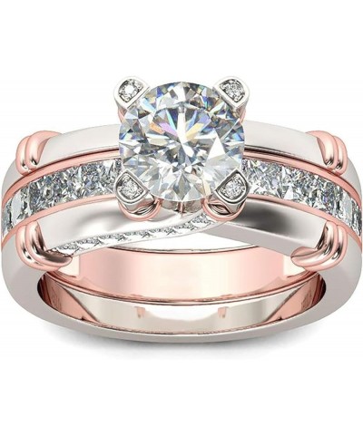 Rings for Women Creative Combination Moissanite Cubic Zirconia Two-in-One Wedding Engagement Ring Sets rose gold 8 $4.63 Rings