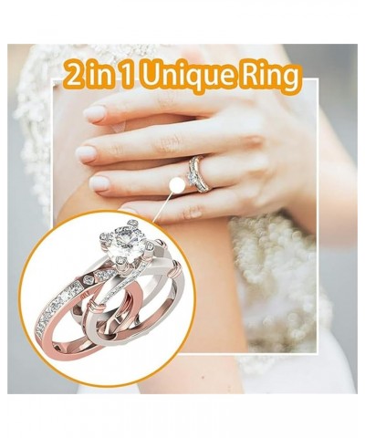 Rings for Women Creative Combination Moissanite Cubic Zirconia Two-in-One Wedding Engagement Ring Sets rose gold 8 $4.63 Rings