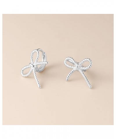 Minimalist Bow Knot Hoop Earrings for Women Girls 925 Sterling Silver Ribbon Bow Small Huggie Hoops Cartilage Earrings Christ...