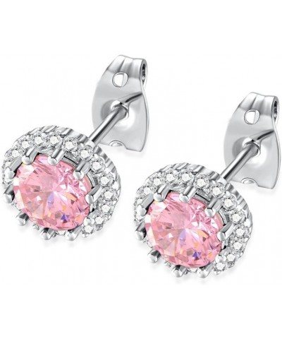 Birthstone Stud Earring Elements Brilliant Cut Round Cubic Zirconia Earrings for Women Girls October, Pink $8.69 Earrings