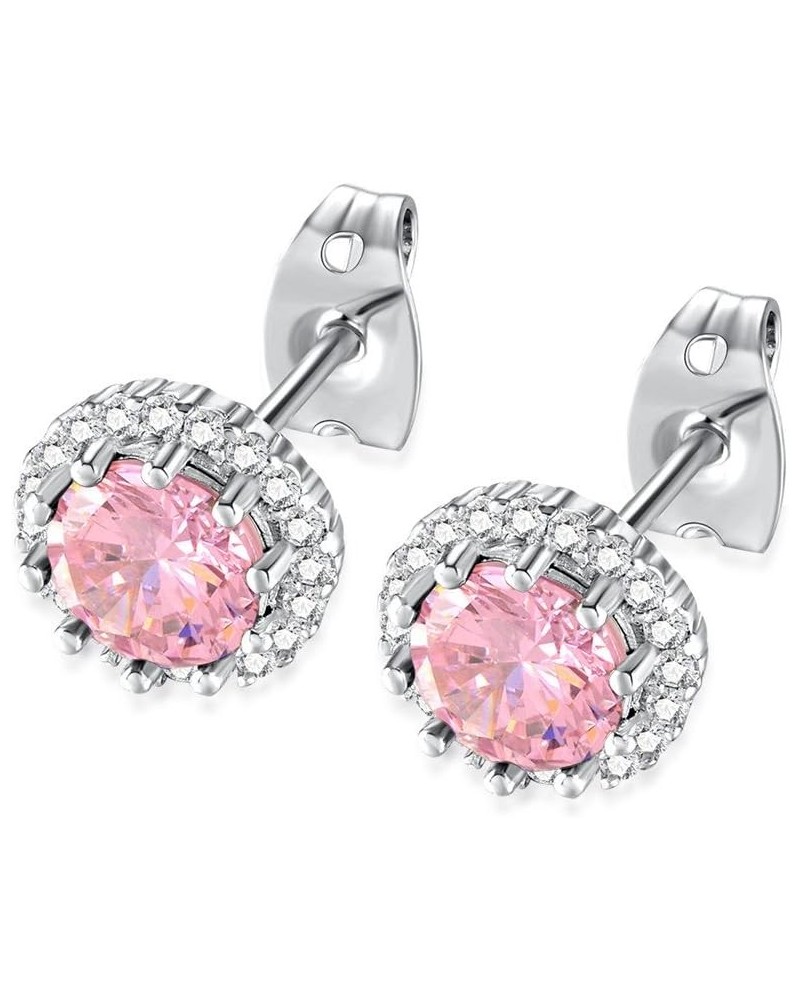 Birthstone Stud Earring Elements Brilliant Cut Round Cubic Zirconia Earrings for Women Girls October, Pink $8.69 Earrings