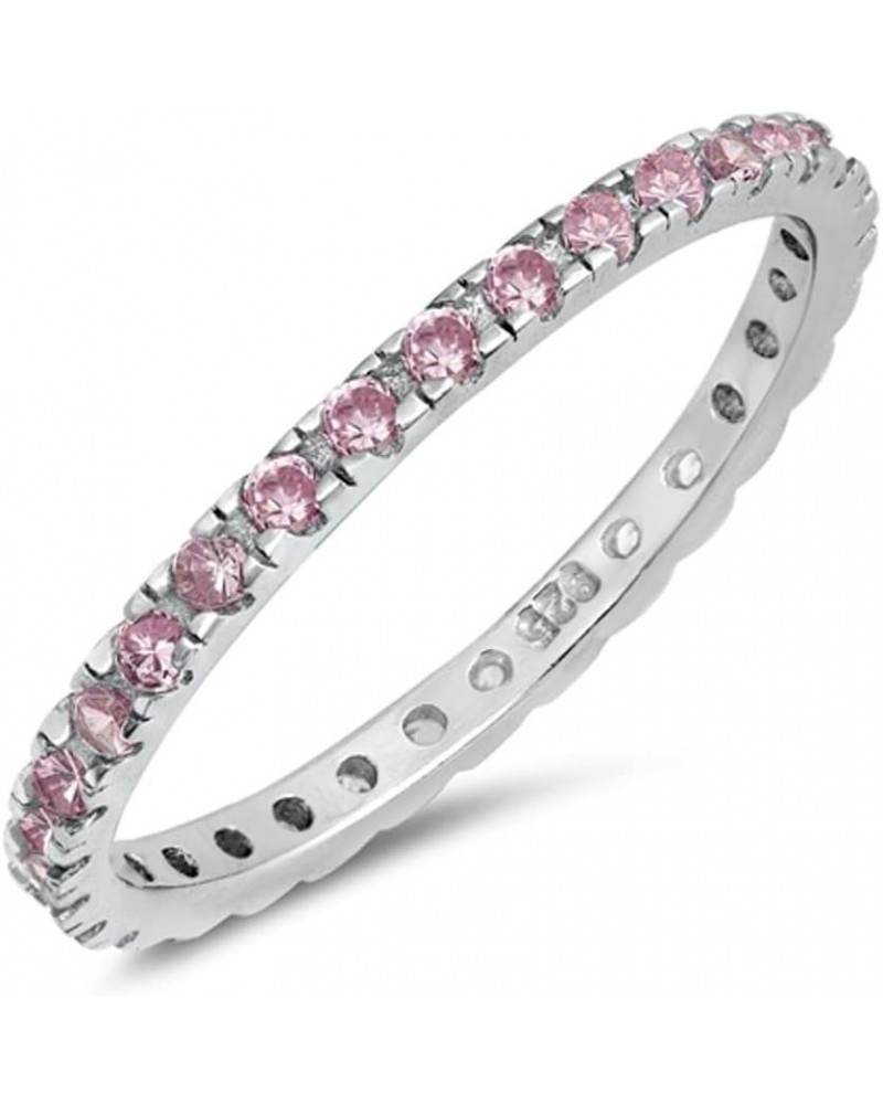 CHOOSE YOUR COLOR Sterling Silver Eternity Ring Pink (Simulated Topaz) $13.43 Rings