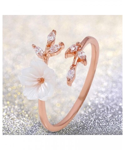 Aesthetic Rings,Women Fashion Alloy Branch Shell Flower Rhinestone Open Finger Ring Jewelry Gift 1 One Size $4.59 Rings