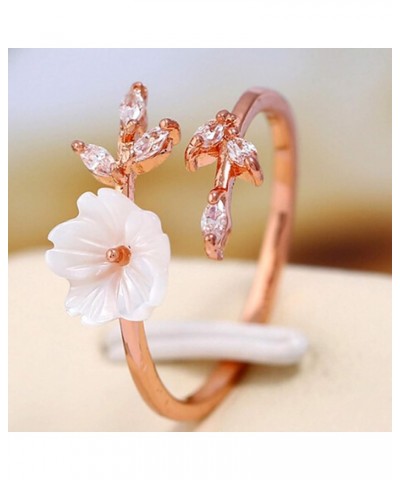 Aesthetic Rings,Women Fashion Alloy Branch Shell Flower Rhinestone Open Finger Ring Jewelry Gift 1 One Size $4.59 Rings