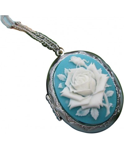 locket necklace Silver Rose Cameo, Vintage Inspired Long Chain Antique Silver Oval Rose $8.87 Necklaces