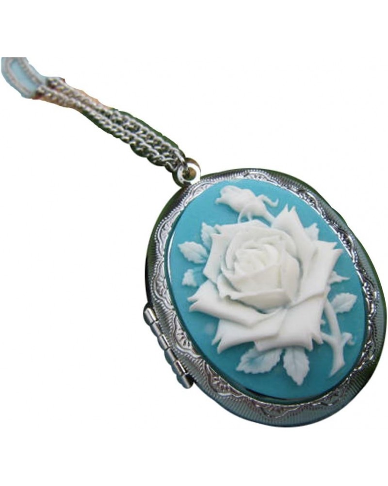 locket necklace Silver Rose Cameo, Vintage Inspired Long Chain Antique Silver Oval Rose $8.87 Necklaces