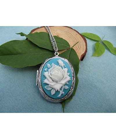 locket necklace Silver Rose Cameo, Vintage Inspired Long Chain Antique Silver Oval Rose $8.87 Necklaces