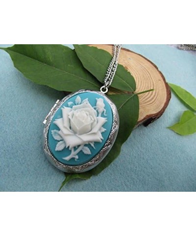 locket necklace Silver Rose Cameo, Vintage Inspired Long Chain Antique Silver Oval Rose $8.87 Necklaces