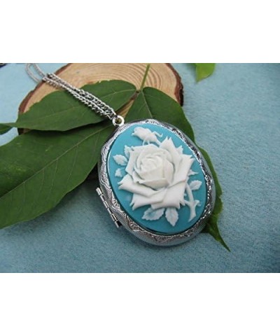 locket necklace Silver Rose Cameo, Vintage Inspired Long Chain Antique Silver Oval Rose $8.87 Necklaces