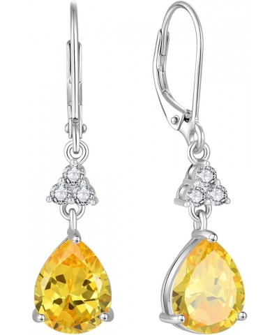 Women 925 Sterling Silver Birthstone Teardrop Dangle Drop Earrings with 5A Cubic Zirconia for Her 11-Nov-Citrine $43.34 Earrings