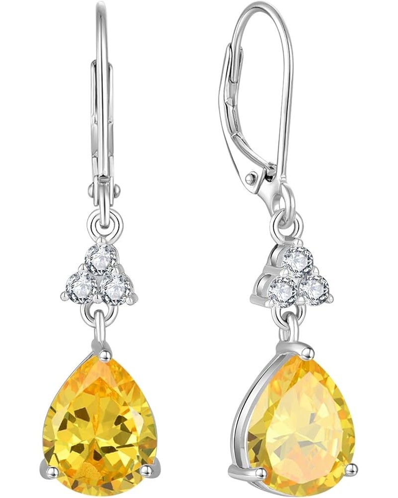 Women 925 Sterling Silver Birthstone Teardrop Dangle Drop Earrings with 5A Cubic Zirconia for Her 11-Nov-Citrine $43.34 Earrings