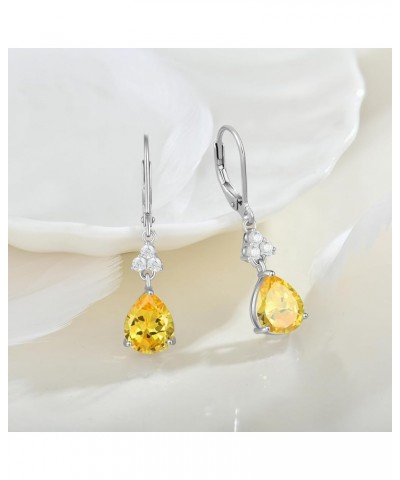 Women 925 Sterling Silver Birthstone Teardrop Dangle Drop Earrings with 5A Cubic Zirconia for Her 11-Nov-Citrine $43.34 Earrings