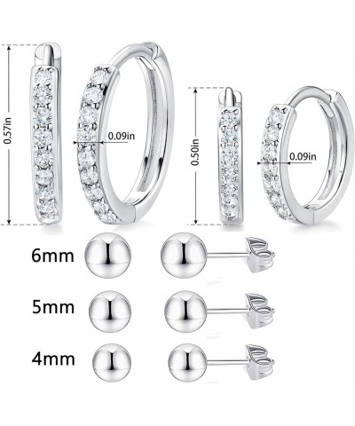 Hoops Huggie Stud Earrings Set 14K White Gold Plated Cubic Zirconia Earring for Women Pack of 2/5 Pairs Hoop&Ball Stud-5 Pair...