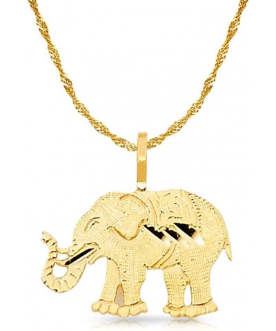 14K Yellow Gold Elephant Charm Pendant with 1.2mm Singapore Chain Necklace 22.0 Inches $52.80 Necklaces